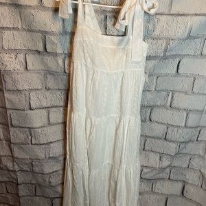 One Pretty Time White Embroidered Tie Straps Midi Dress. NWT